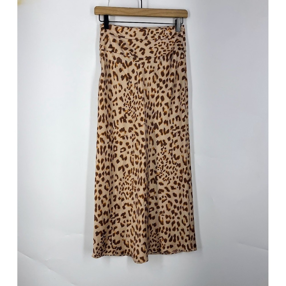 Free People Normani Bias Printed Skirt Leopard Midi Animal High Waisted Size 0
